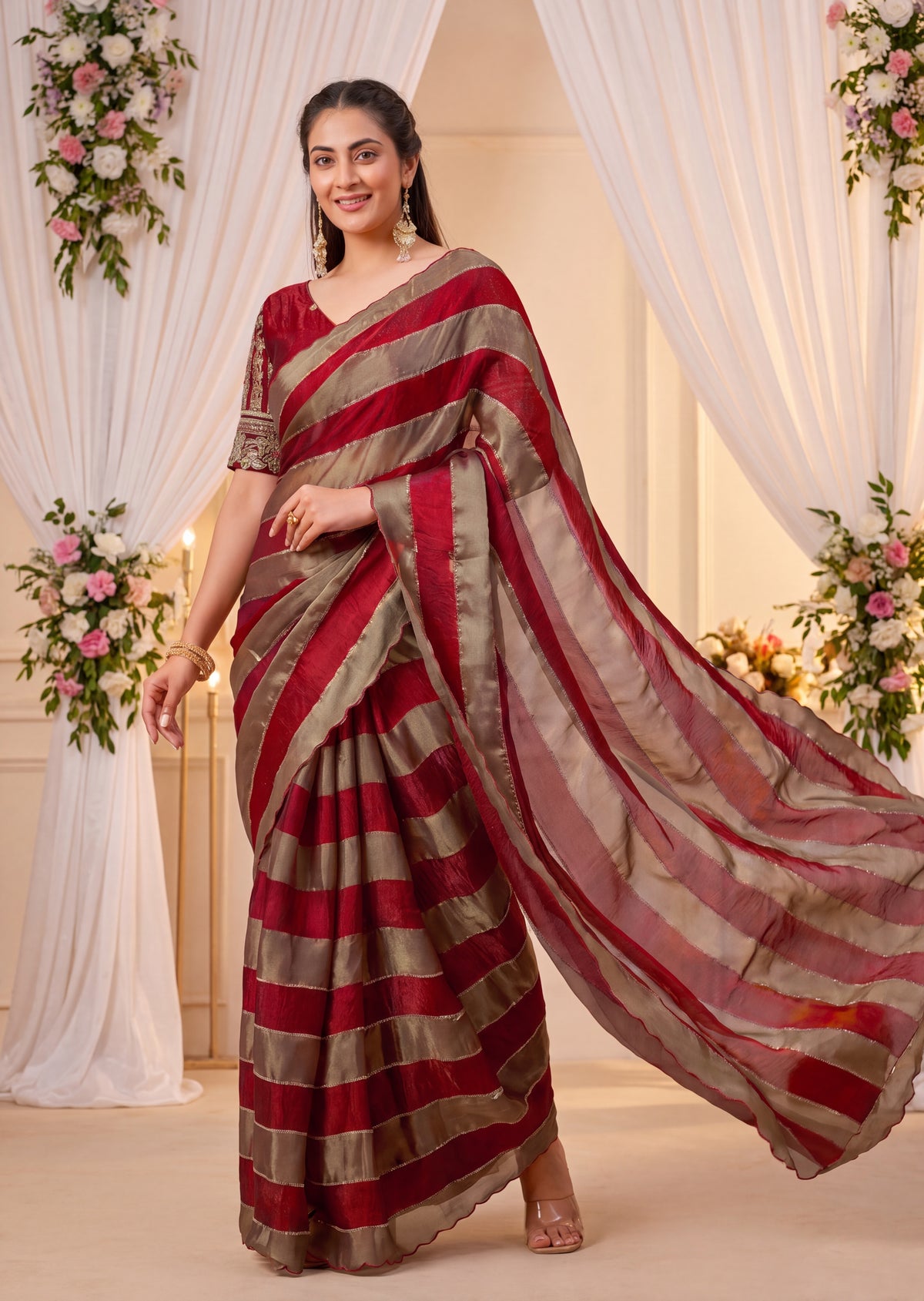 New Designer NC Satin Jarkan Scallop Saree