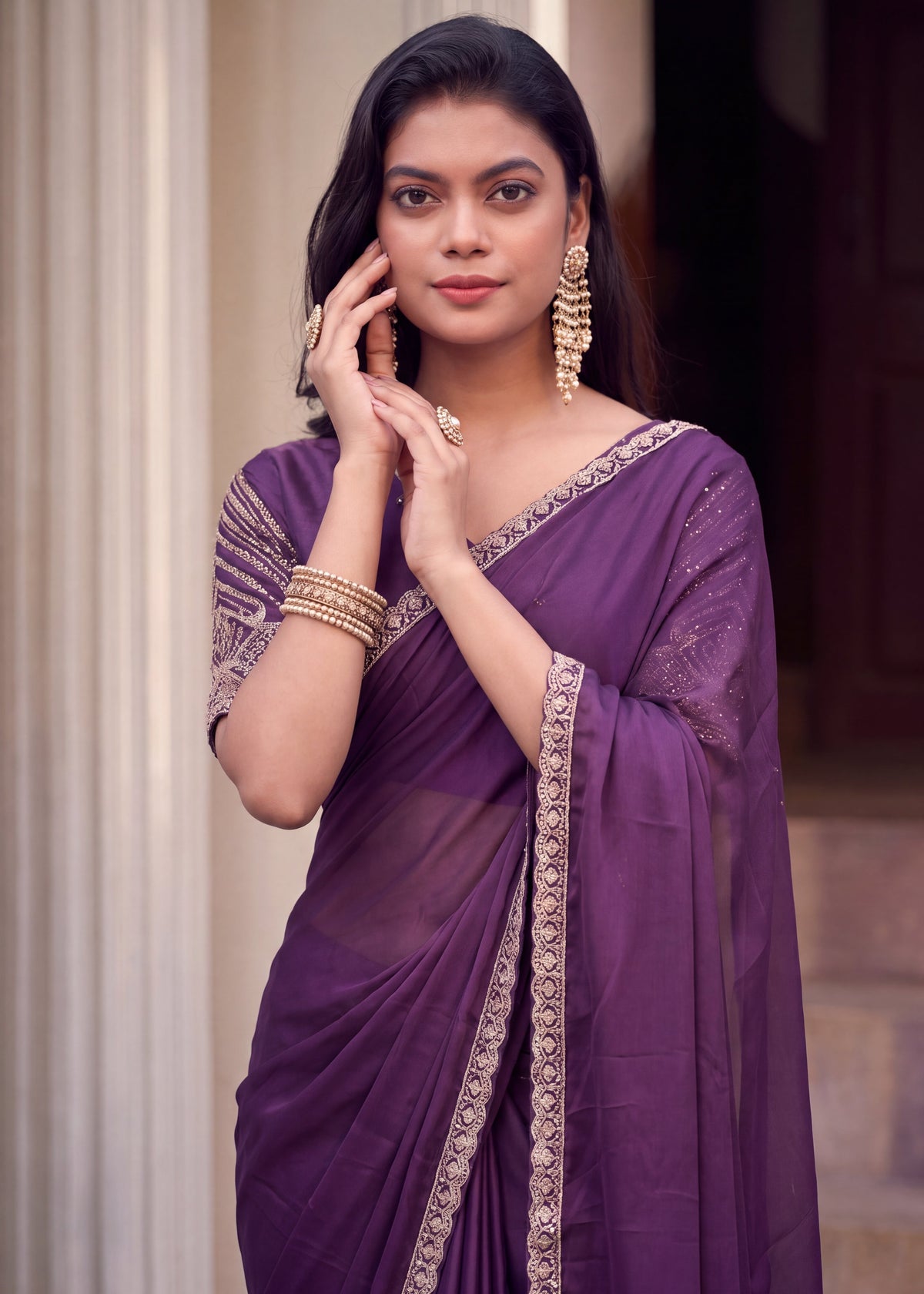 Floral Sequin Border Elegant Rangoli Saree