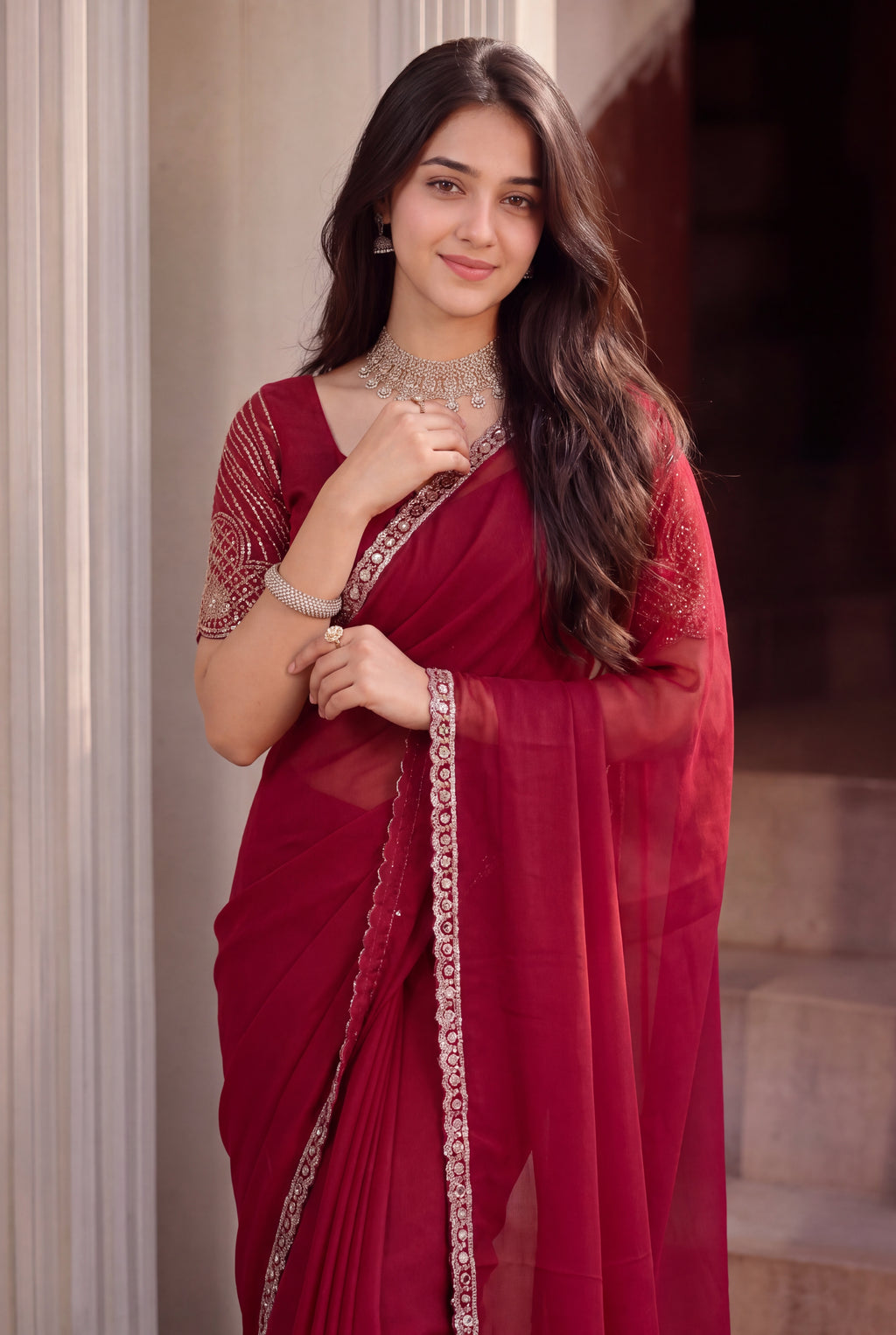 Scalloped Floral Elegant Rangoli Saree