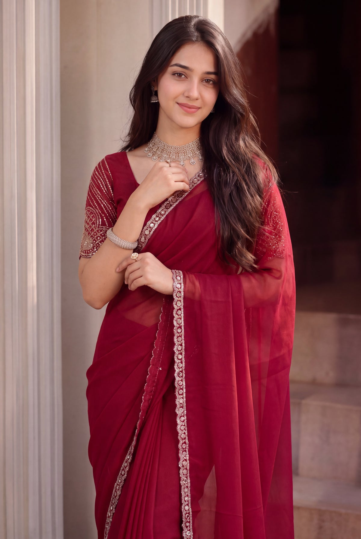 Scalloped Floral Elegant Rangoli Saree