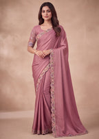 Designer Floral Embroidered Satin Saree