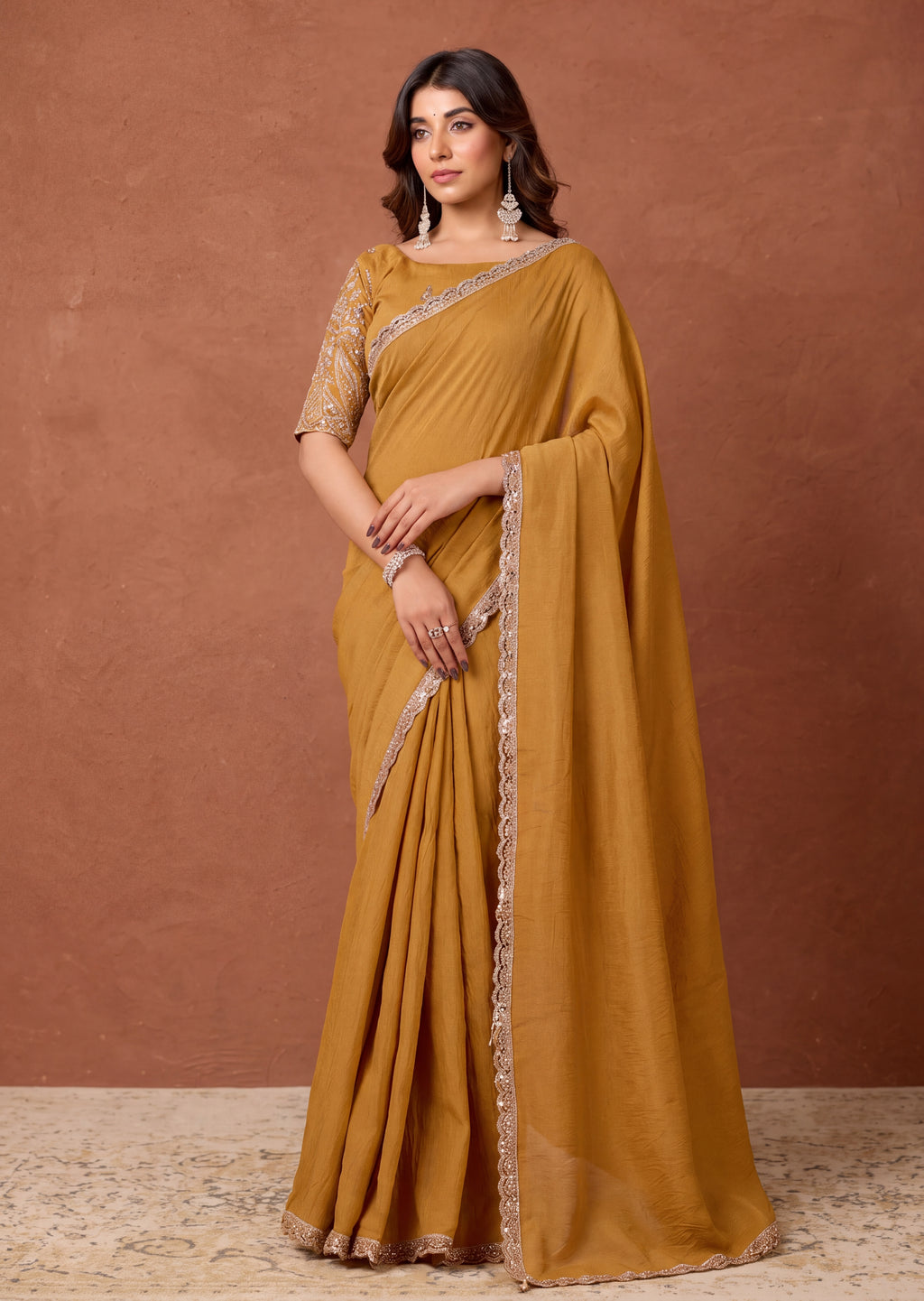 Designer NC Vichitra Embroidered Border Saree
