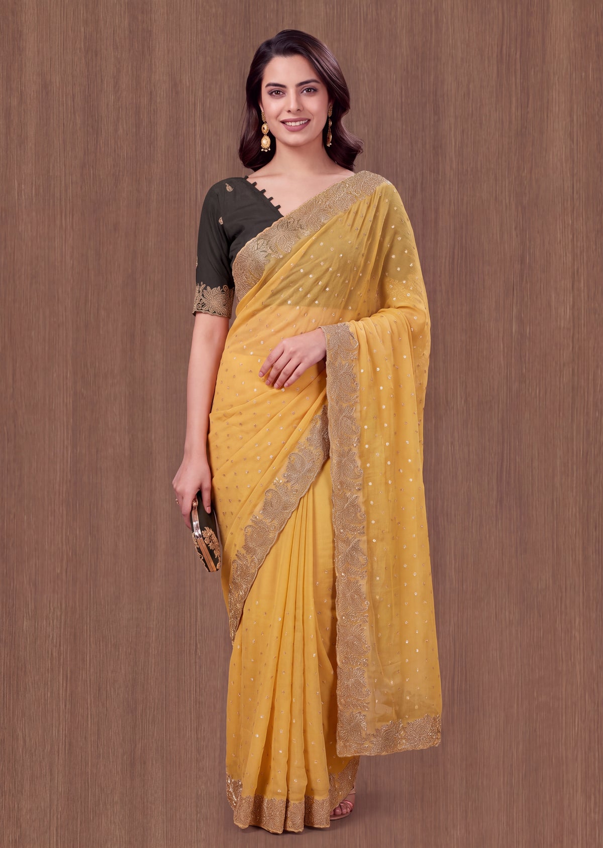 Beautiful NC Moss Butti Embroidered Saree