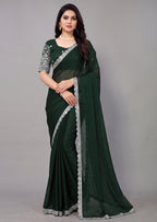 Delicate Embroidery Scalloped Border Rangoli Saree