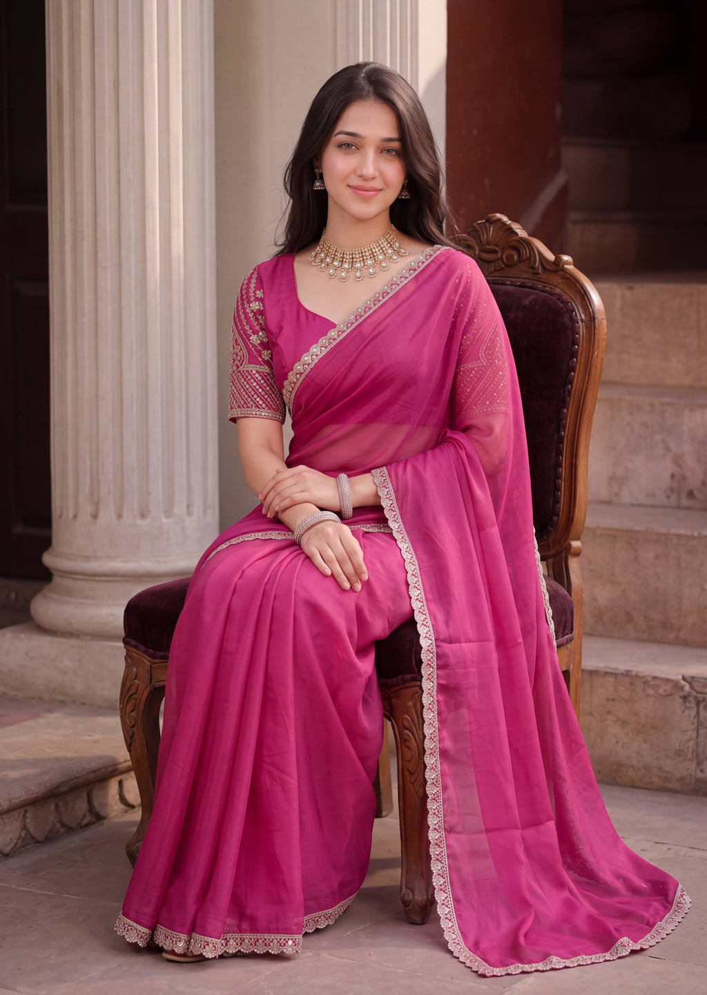 Floral Sequin Border Elegant Rangoli Saree