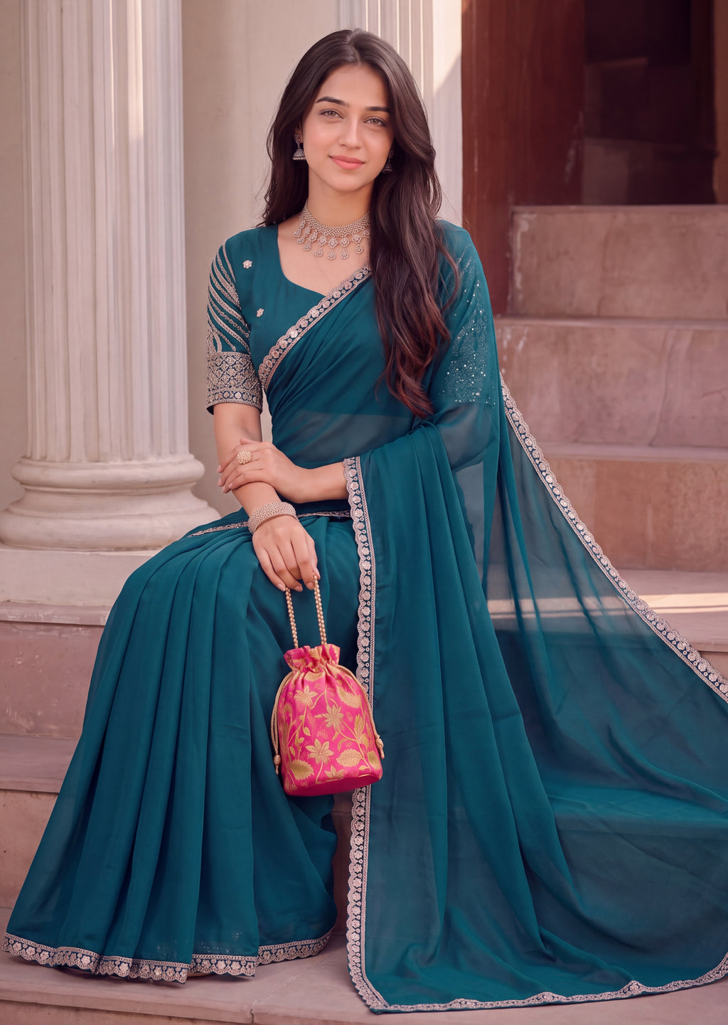 Scalloped Floral Elegant Rangoli Saree