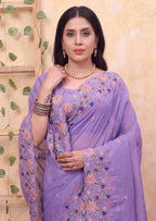 Floral Embroidery Two-Tone Crunchy Tissue Saree