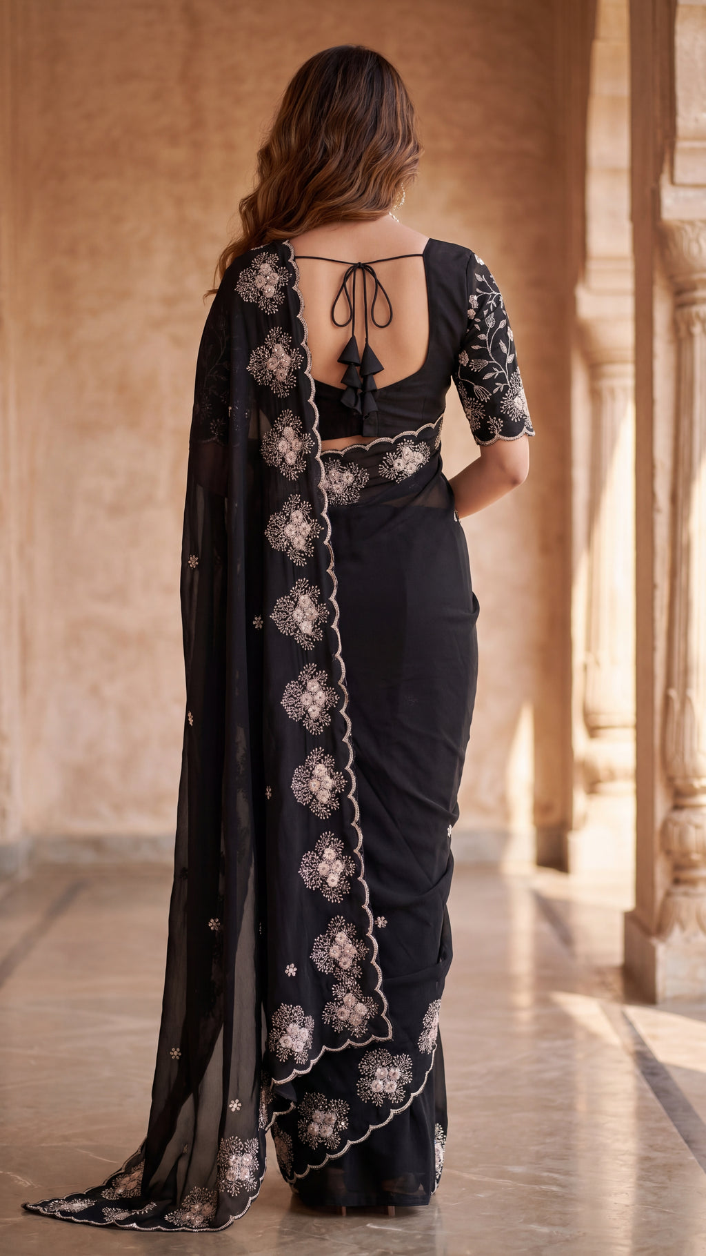 Classy Floral Embroidery Rangoli Saree
