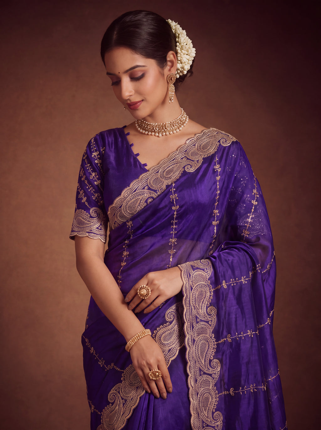 Royal Satin Striped Embroidery Designer Saree