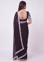 Delicate Embroidery Scalloped Border Rangoli Saree