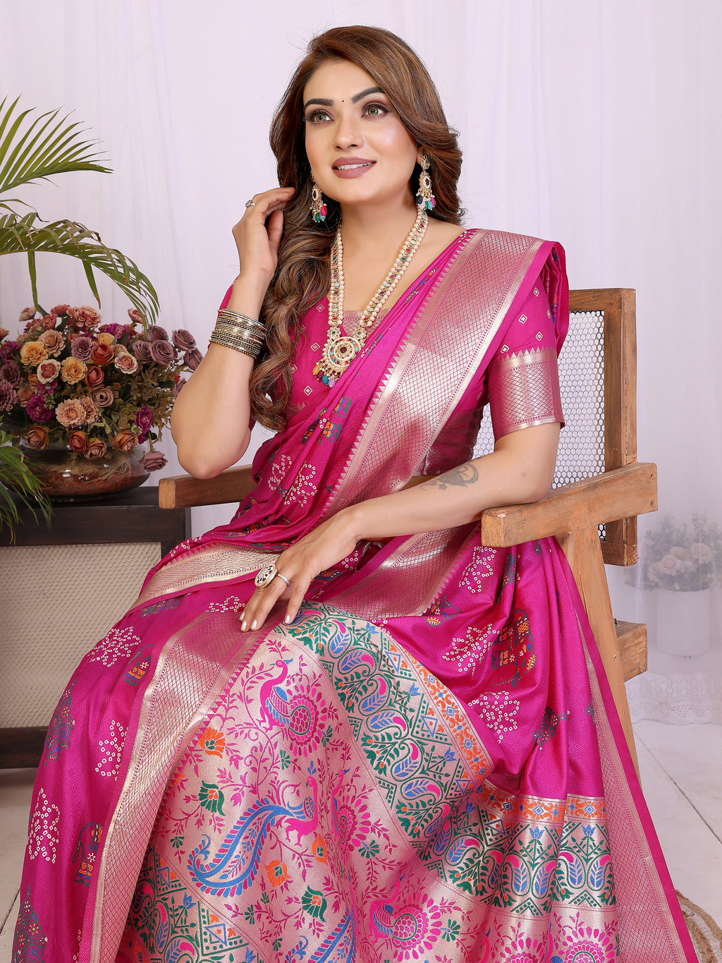 Stylist Lightweight Dola Silk Bandhej Khadi Print Saree