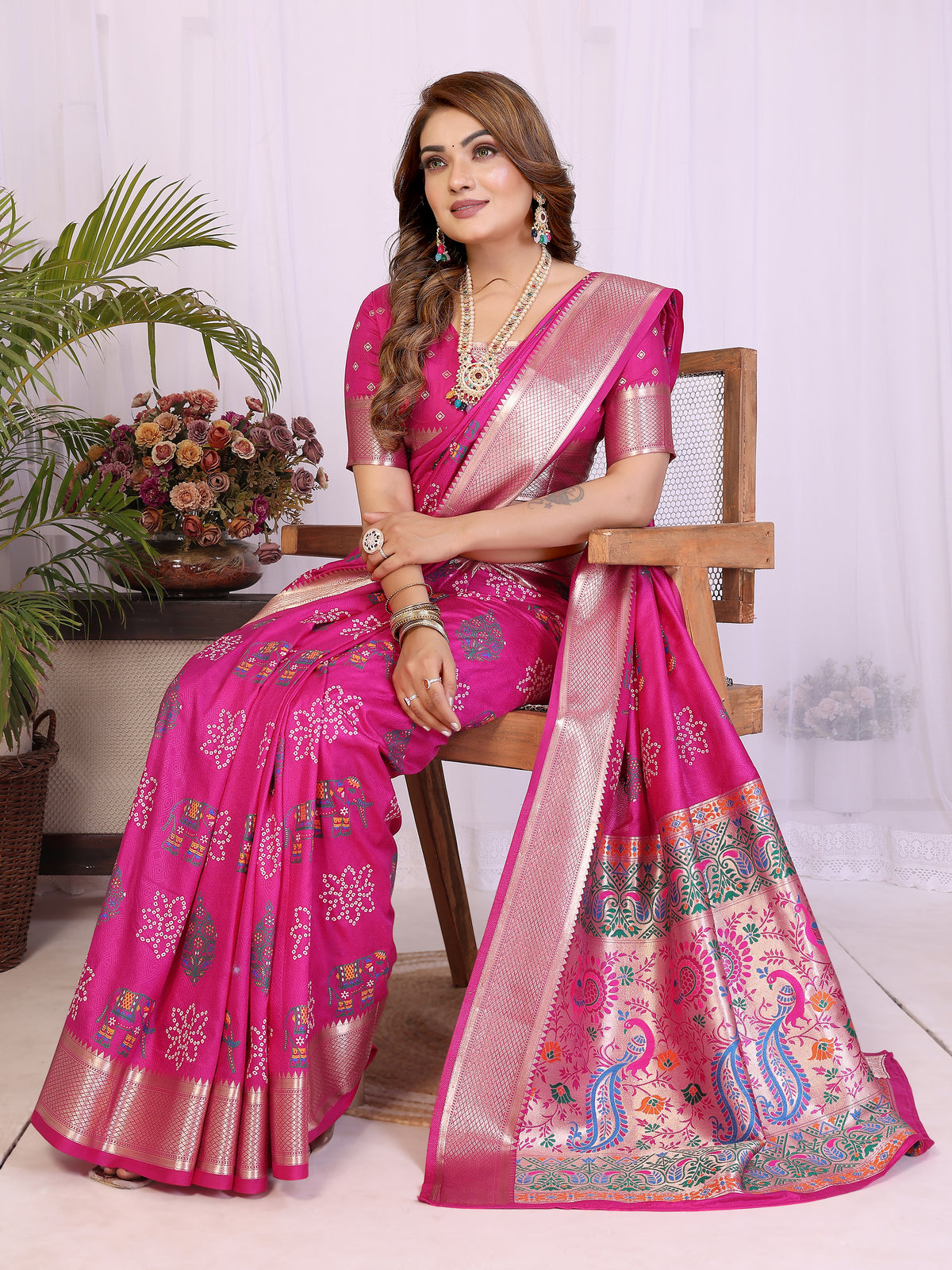 Stylist Lightweight Dola Silk Bandhej Khadi Print Saree