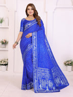 Kanchi Zari Border Satin Silk Bandhej Print Saree