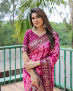 Traditional Printed Border Dola Silk Saree