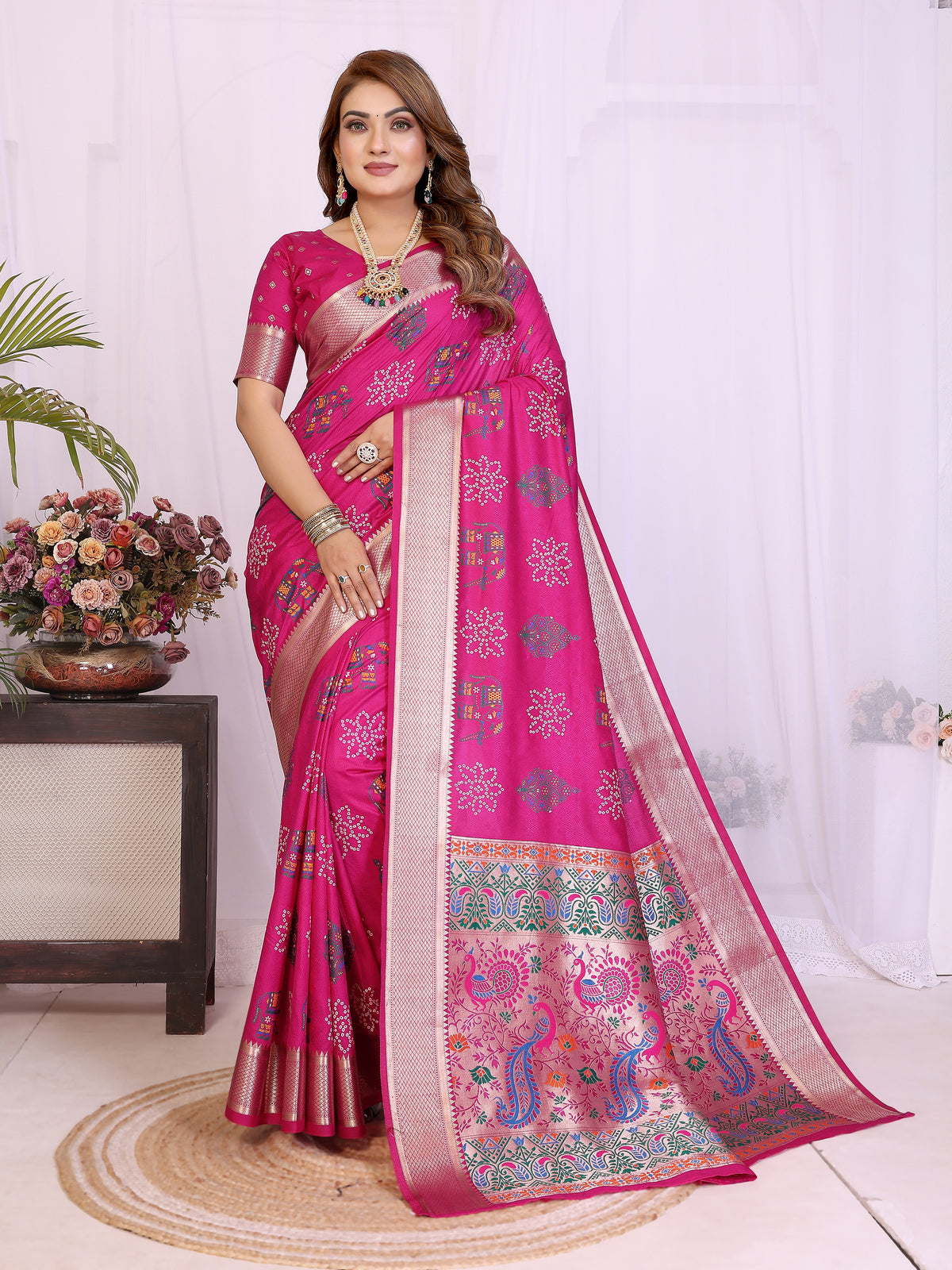 Stylist Lightweight Dola Silk Bandhej Khadi Print Saree