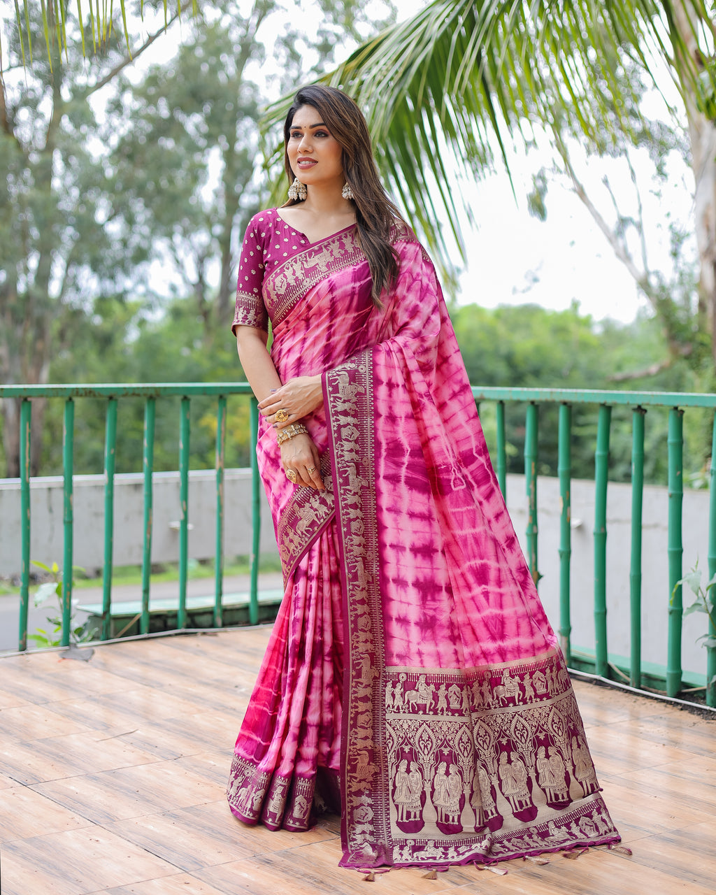 Traditional Printed Border Dola Silk Saree