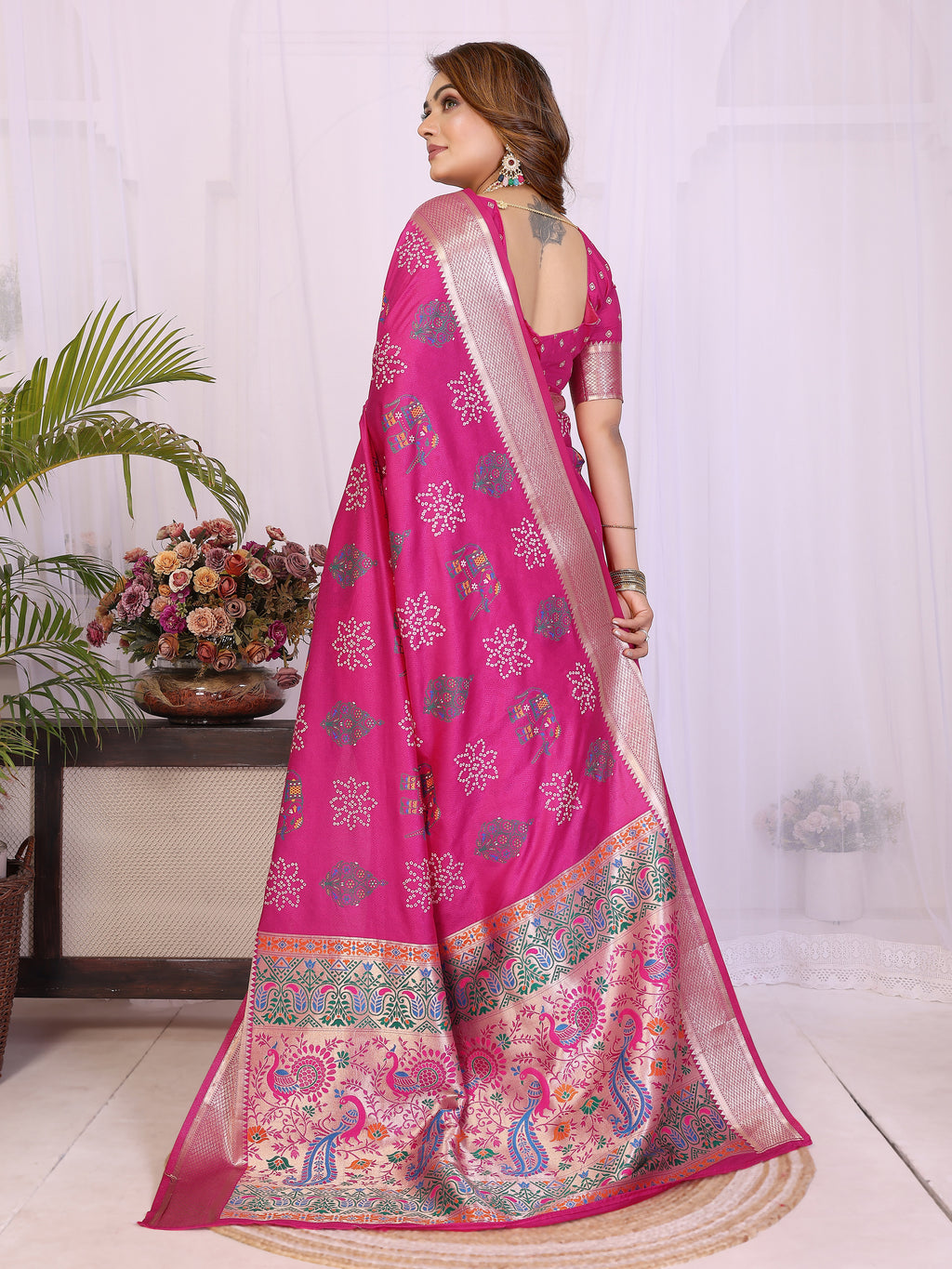 Stylist Lightweight Dola Silk Bandhej Khadi Print Saree