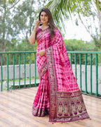 Traditional Printed Border Dola Silk Saree