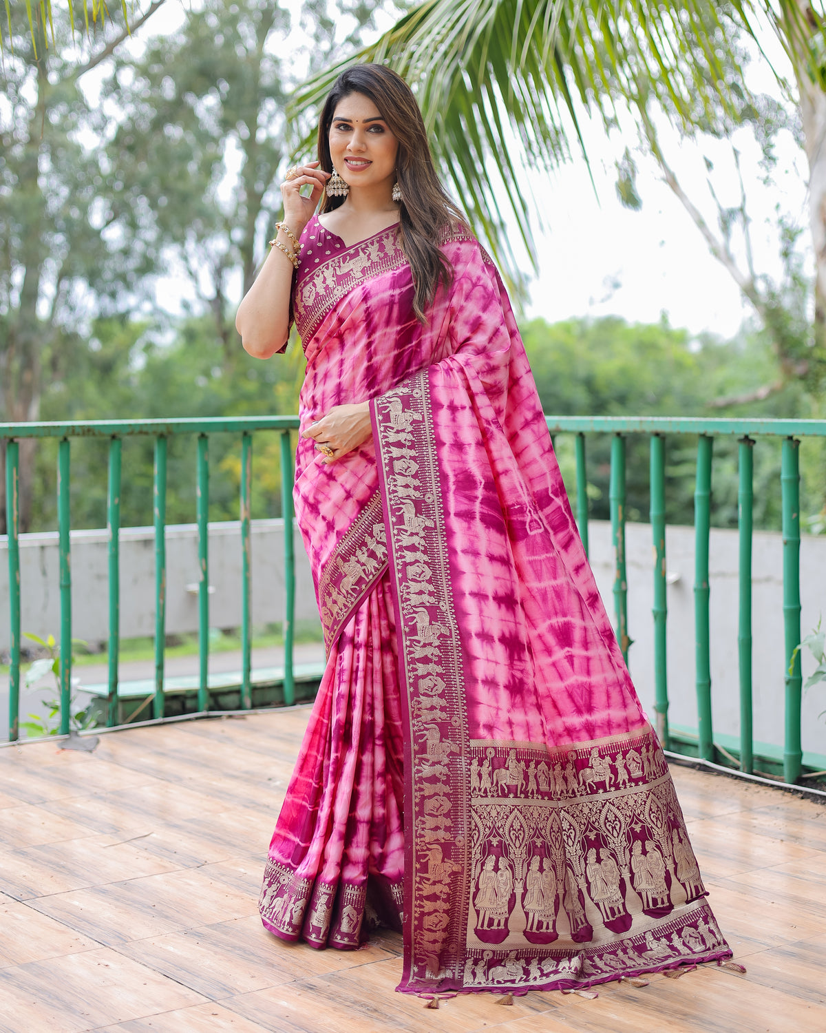 Traditional Printed Border Dola Silk Saree