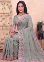 Floral Embroidery Two-Tone Crunchy Tissue Saree