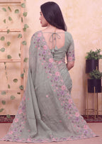 Floral Embroidery Two-Tone Crunchy Tissue Saree