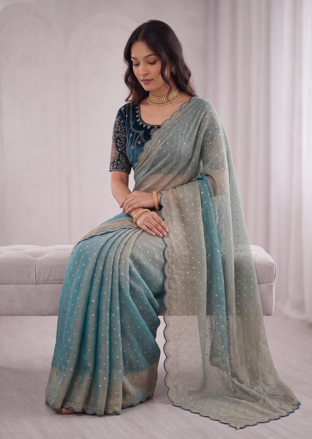 Embroidered Heavy Blouse Premium Chiffon Silk Saree