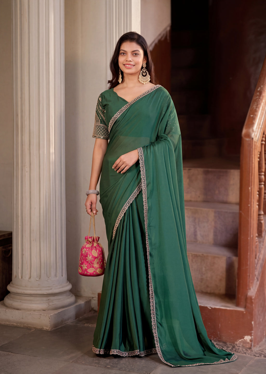Floral Sequin Border Elegant Rangoli Saree