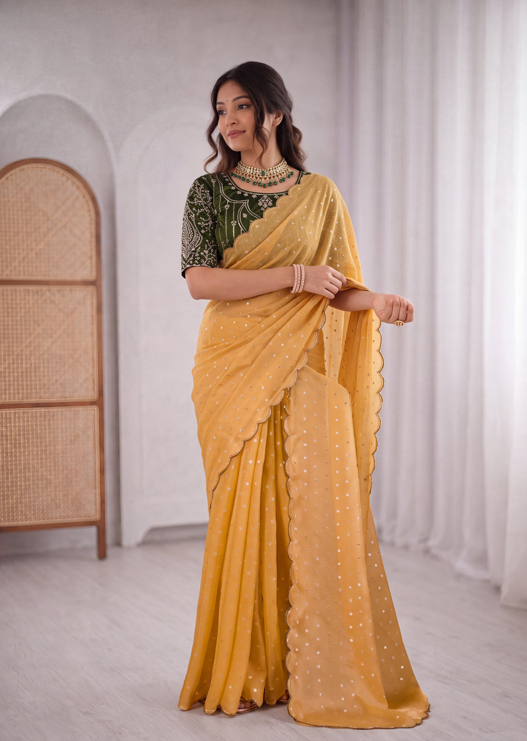 Embroidered Heavy Blouse Premium Chiffon Silk Saree