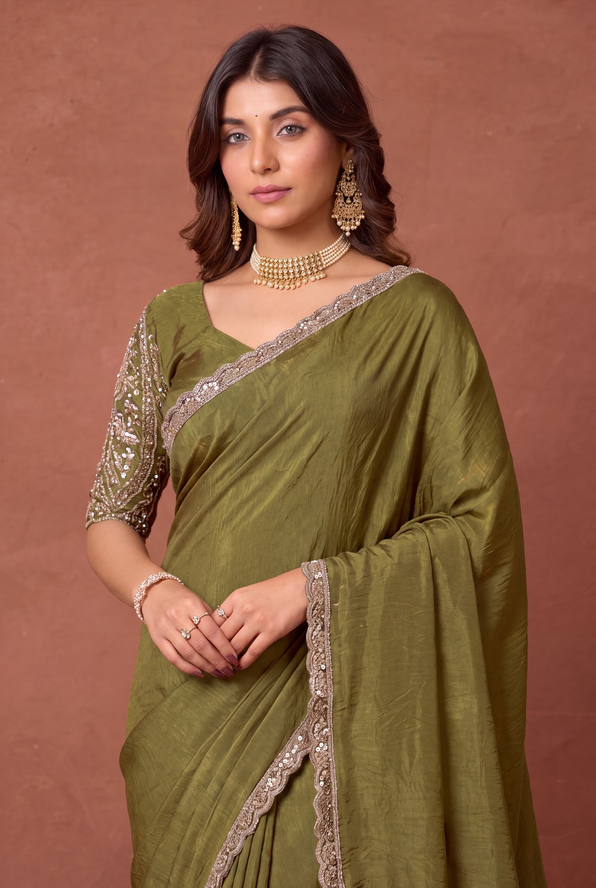Designer NC Vichitra Embroidered Border Saree