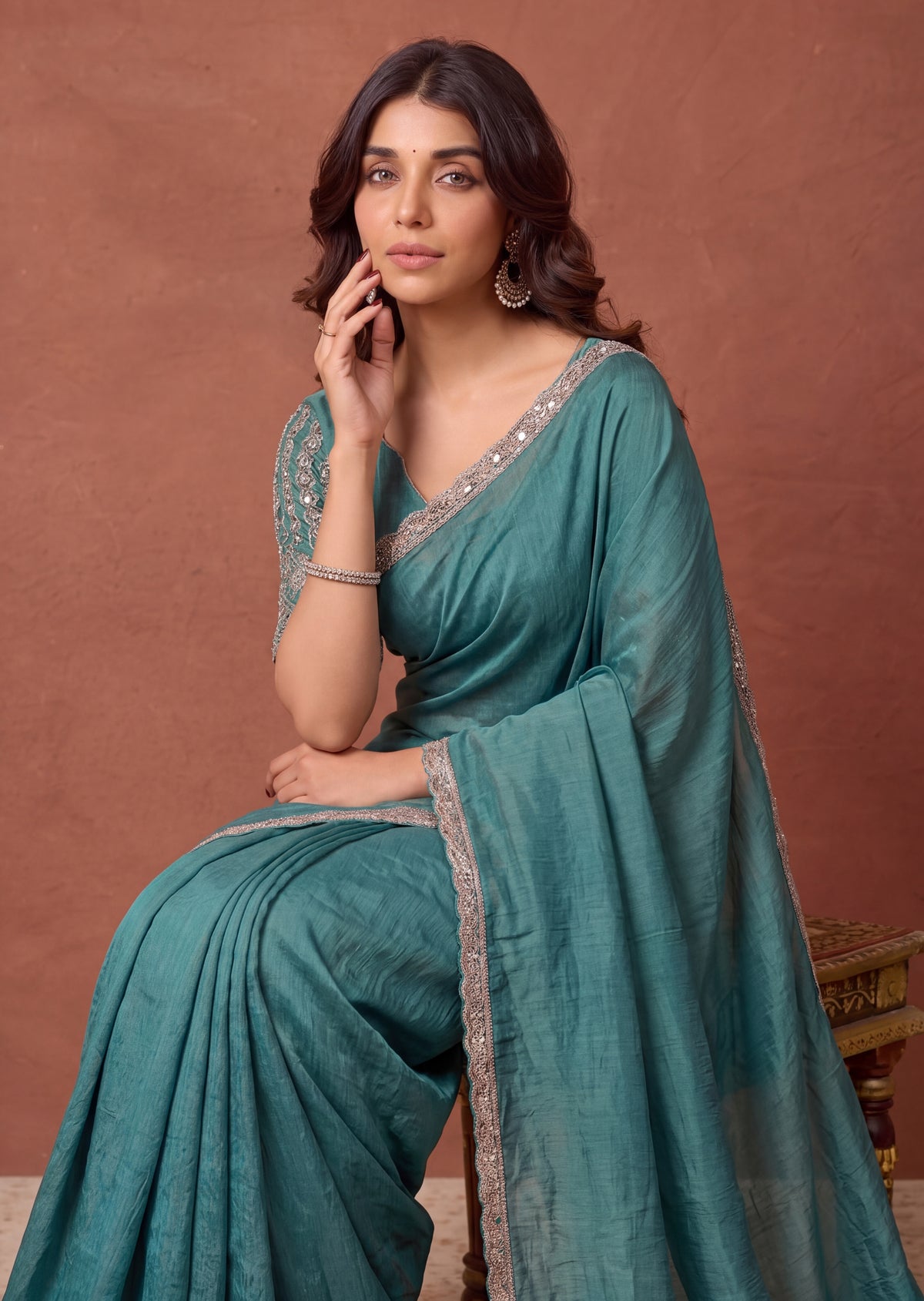 Designer NC Vichitra Embroidered Border Saree