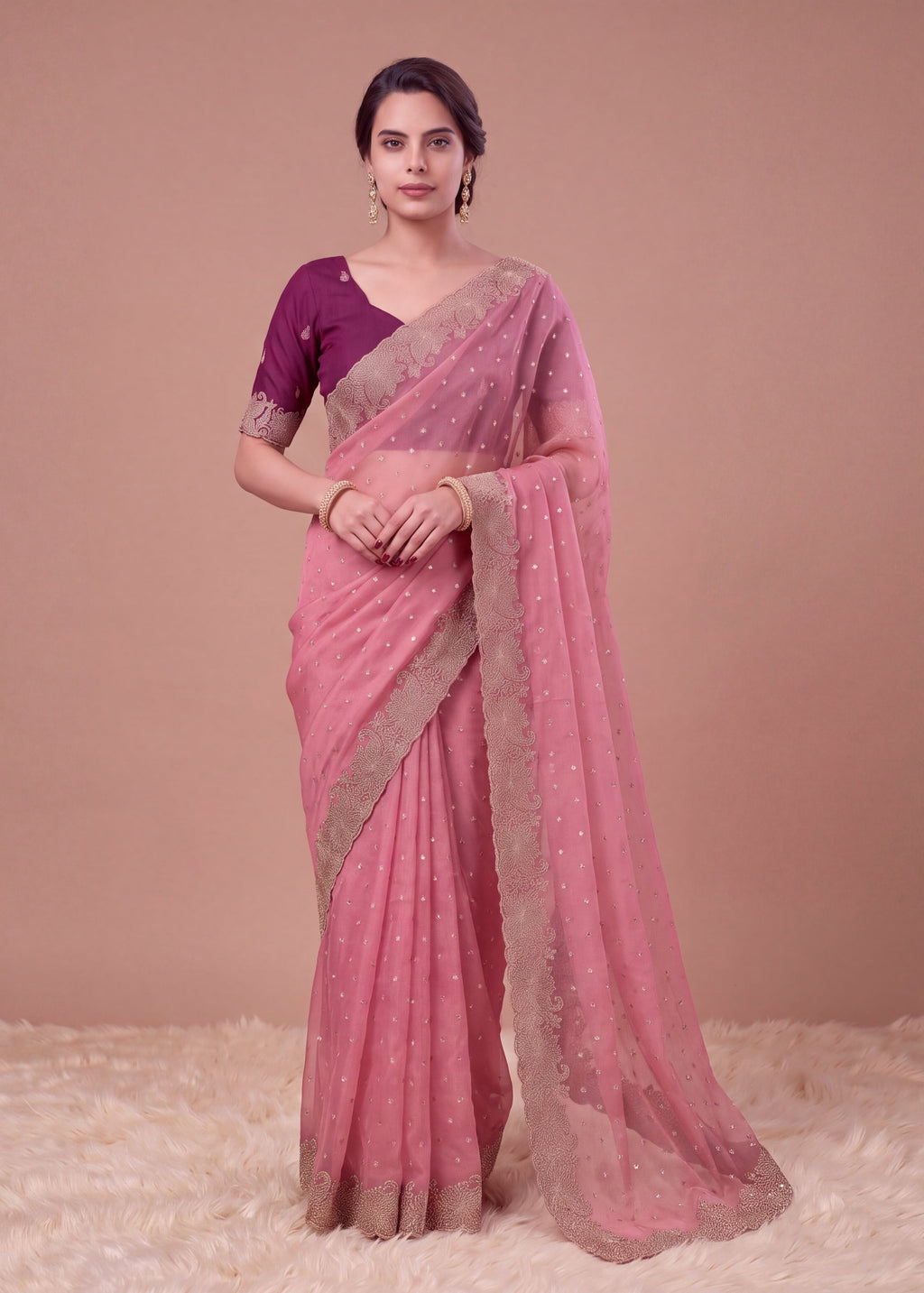 Beautiful NC Moss Butti Embroidered Saree