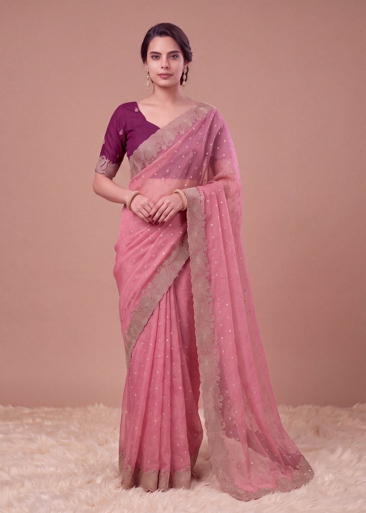 Beautiful NC Moss Butti Embroidered Saree