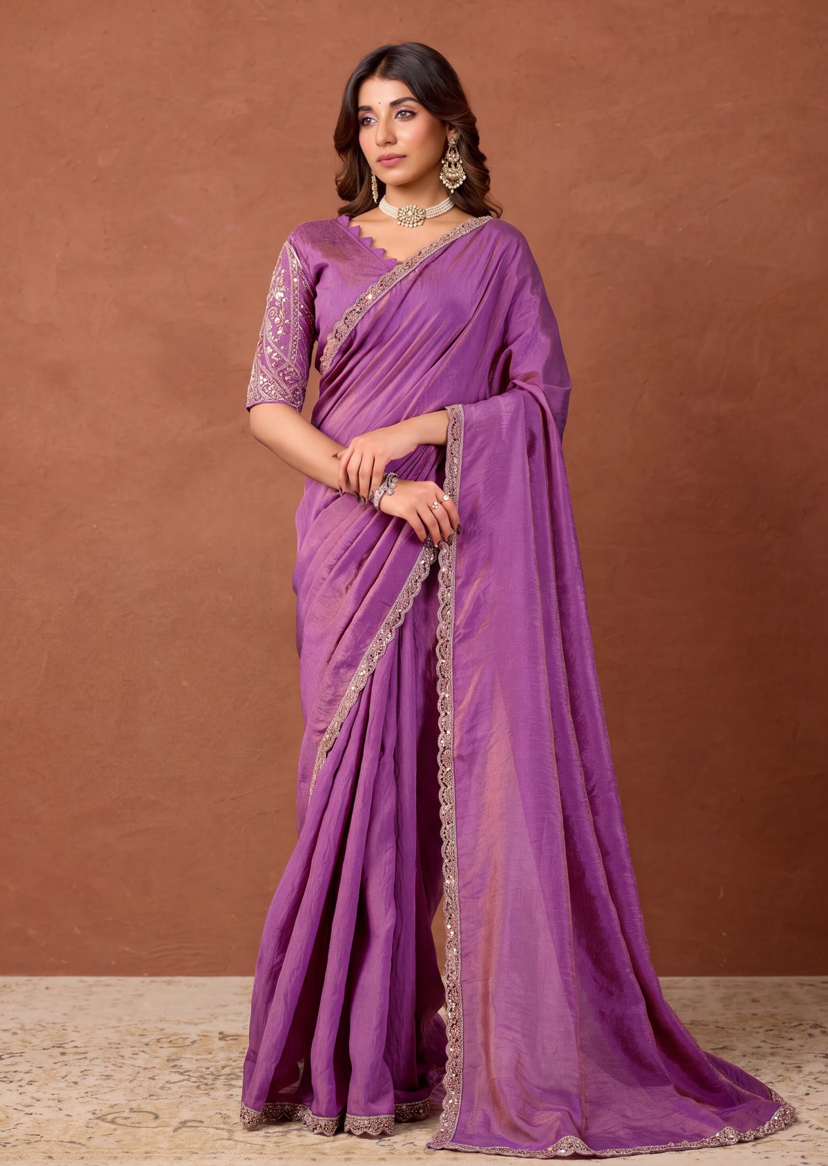 Designer NC Vichitra Embroidered Border Saree