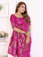 Kanchi Zari Border Satin Silk Bandhej Print Saree