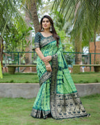 Traditional Printed Border Dola Silk Saree