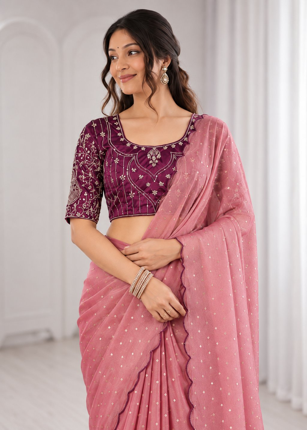 Embroidered Heavy Blouse Premium Chiffon Silk Saree