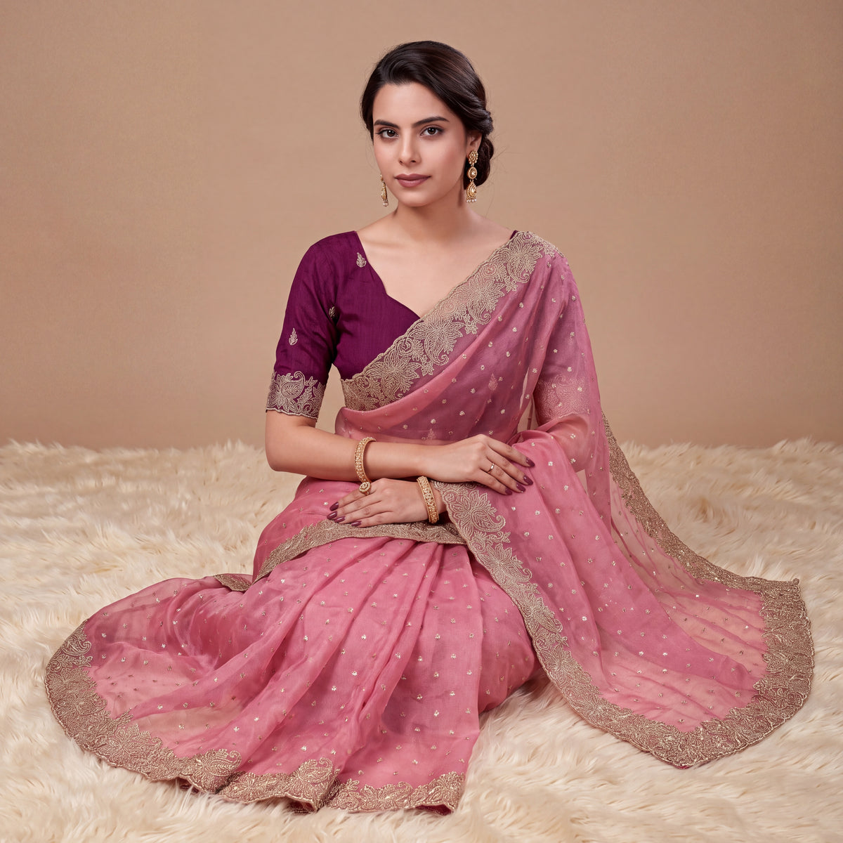 Beautiful NC Moss Butti Embroidered Saree