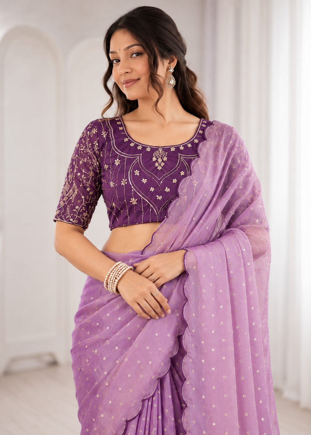 Embroidered Heavy Blouse Premium Chiffon Silk Saree