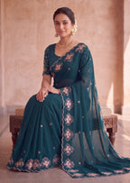 Classy Floral Embroidery Rangoli Saree