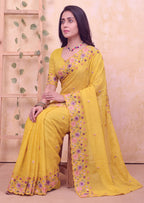 Floral Embroidery Two-Tone Crunchy Tissue Saree