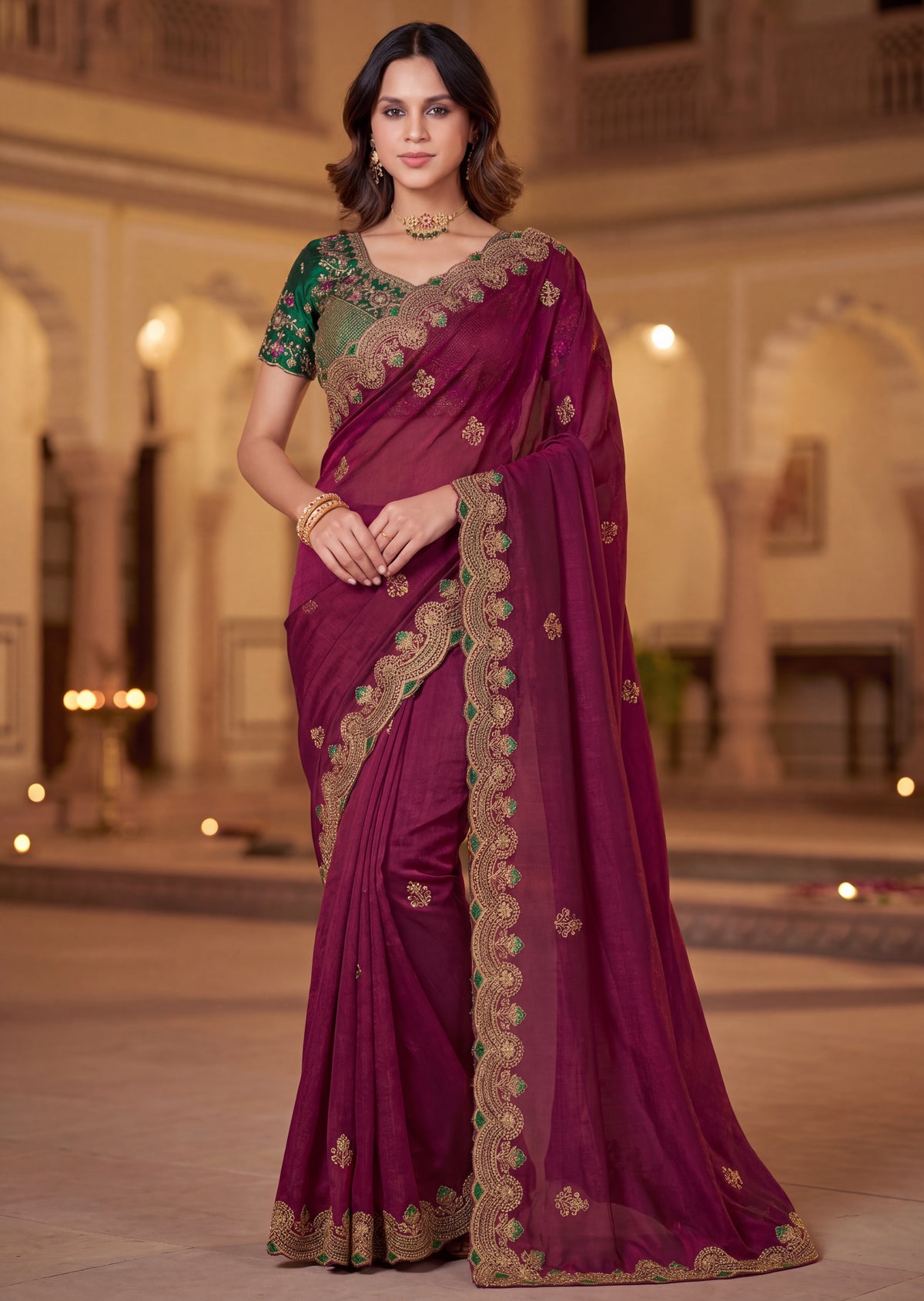 Elegant C-Pallu Two-Tone Fendy Chiffon Saree