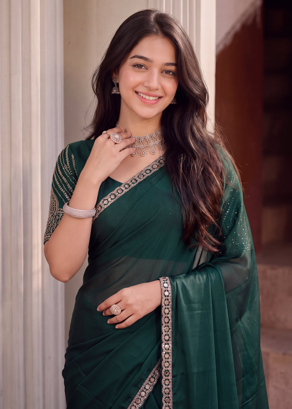 Scalloped Floral Elegant Rangoli Saree