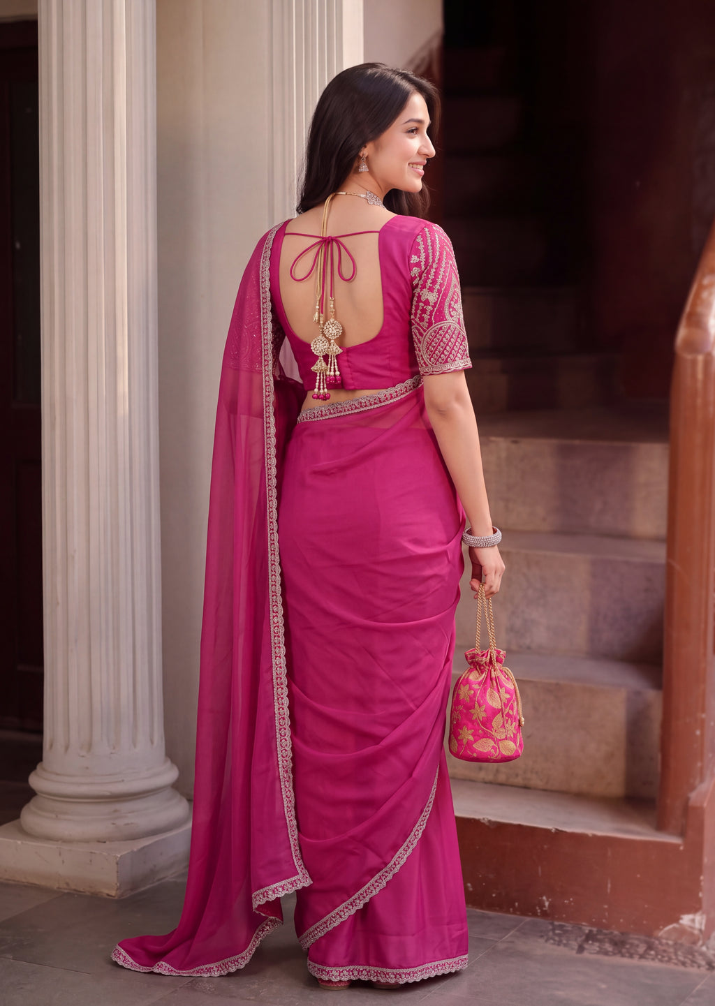 Floral Sequin Border Elegant Rangoli Saree