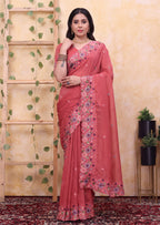 Floral Embroidery Two-Tone Crunchy Tissue Saree