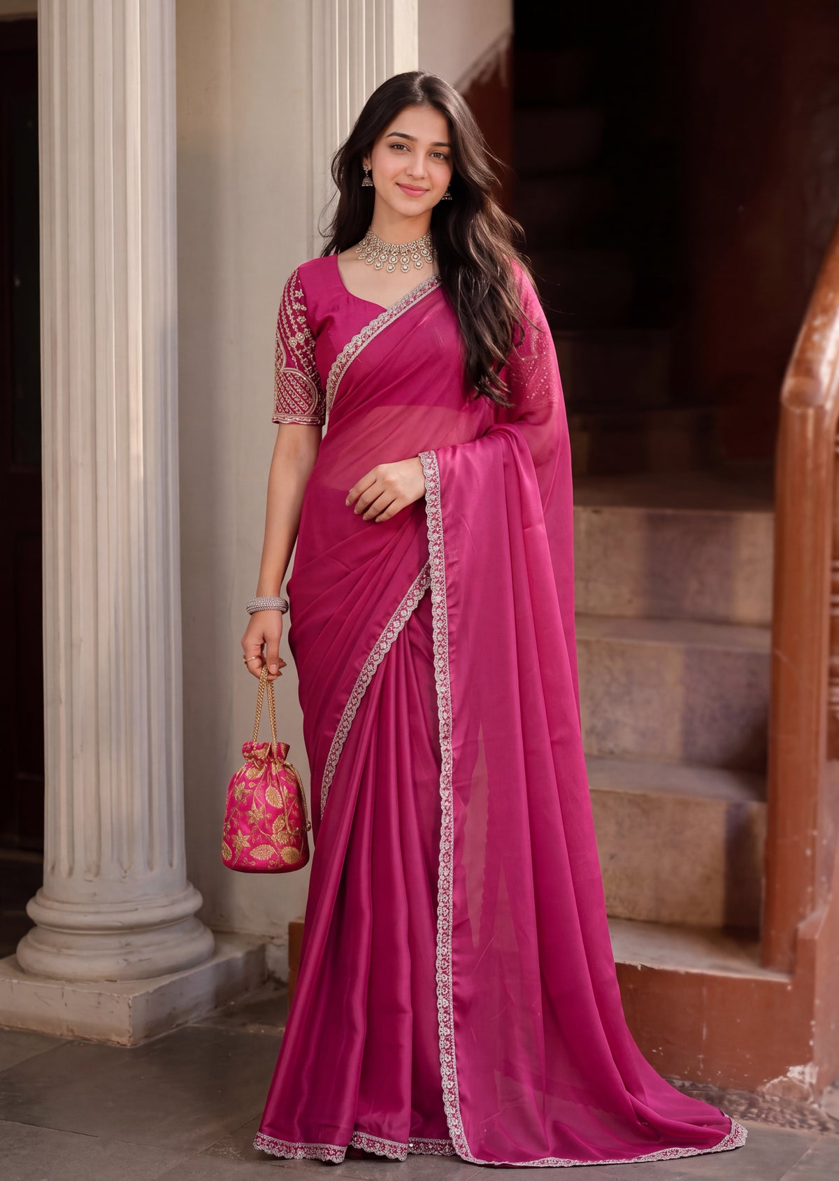 Floral Sequin Border Elegant Rangoli Saree