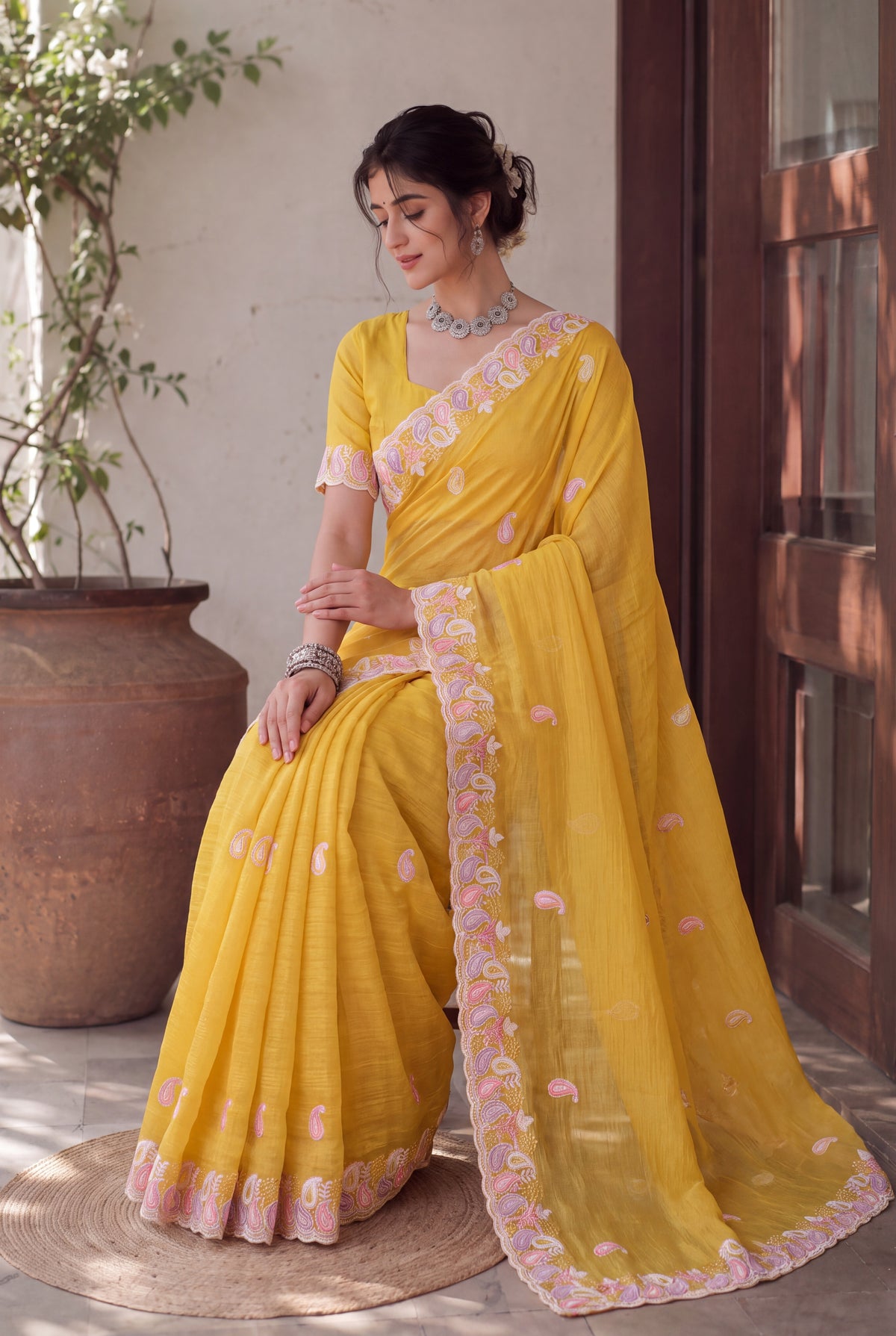 Designer Two-Tone Crunchy Tissue Saree