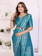 Kanchi Zari Border Satin Silk Bandhej Print Saree