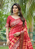 Traditional Printed Border Dola Silk Saree