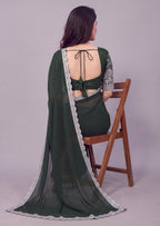 Delicate Embroidery Scalloped Border Rangoli Saree