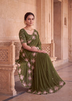 Classy Floral Embroidery Rangoli Saree